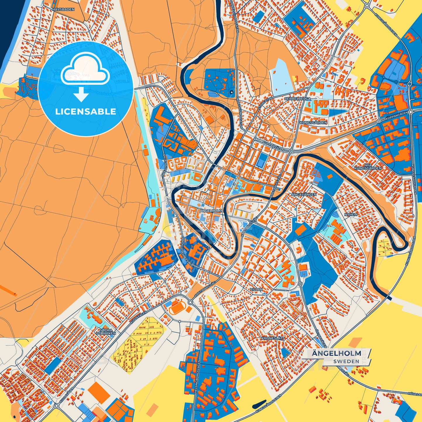 Canvas Print Template of Ängelholm Street Map
