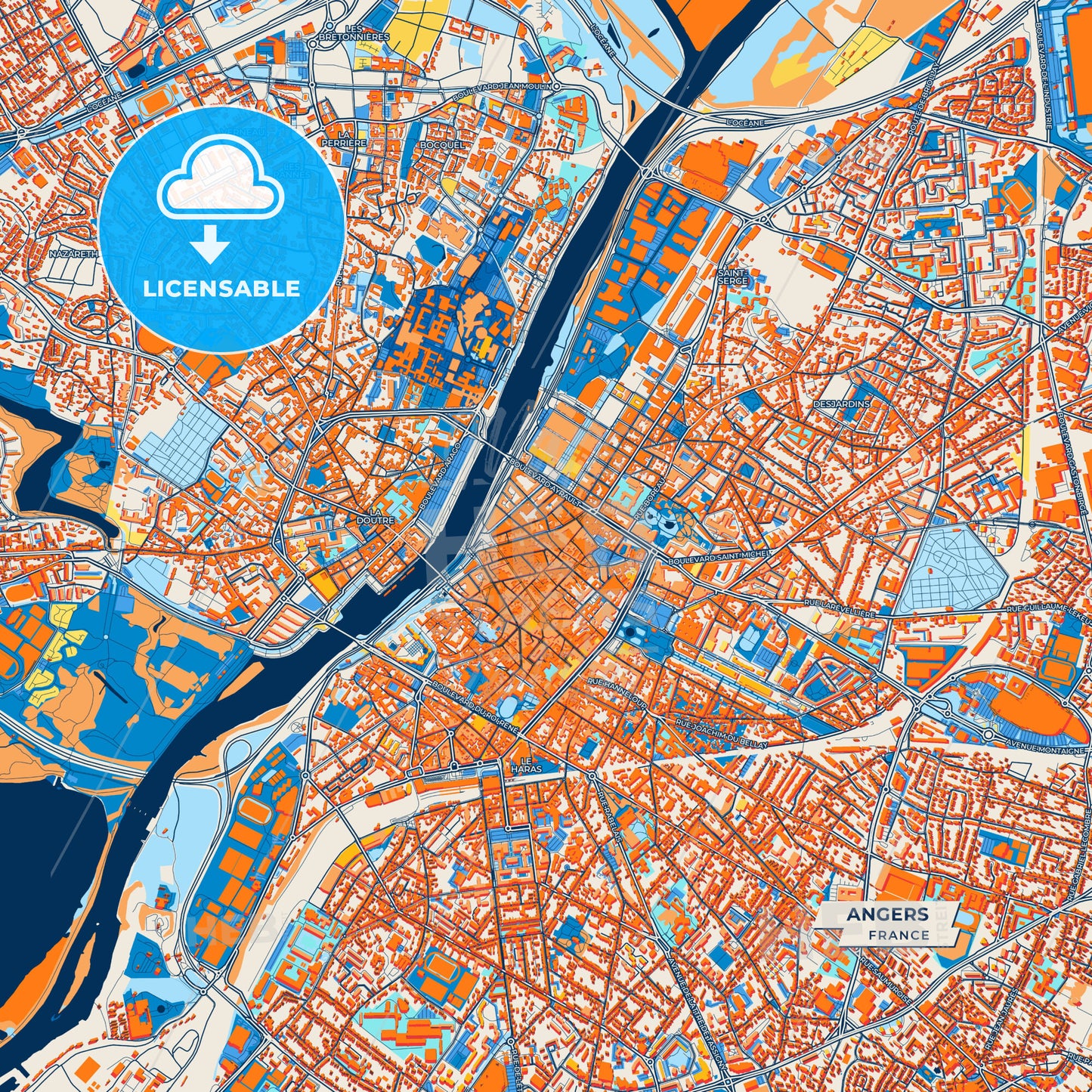 Canvas Print Template of Angers Street Map