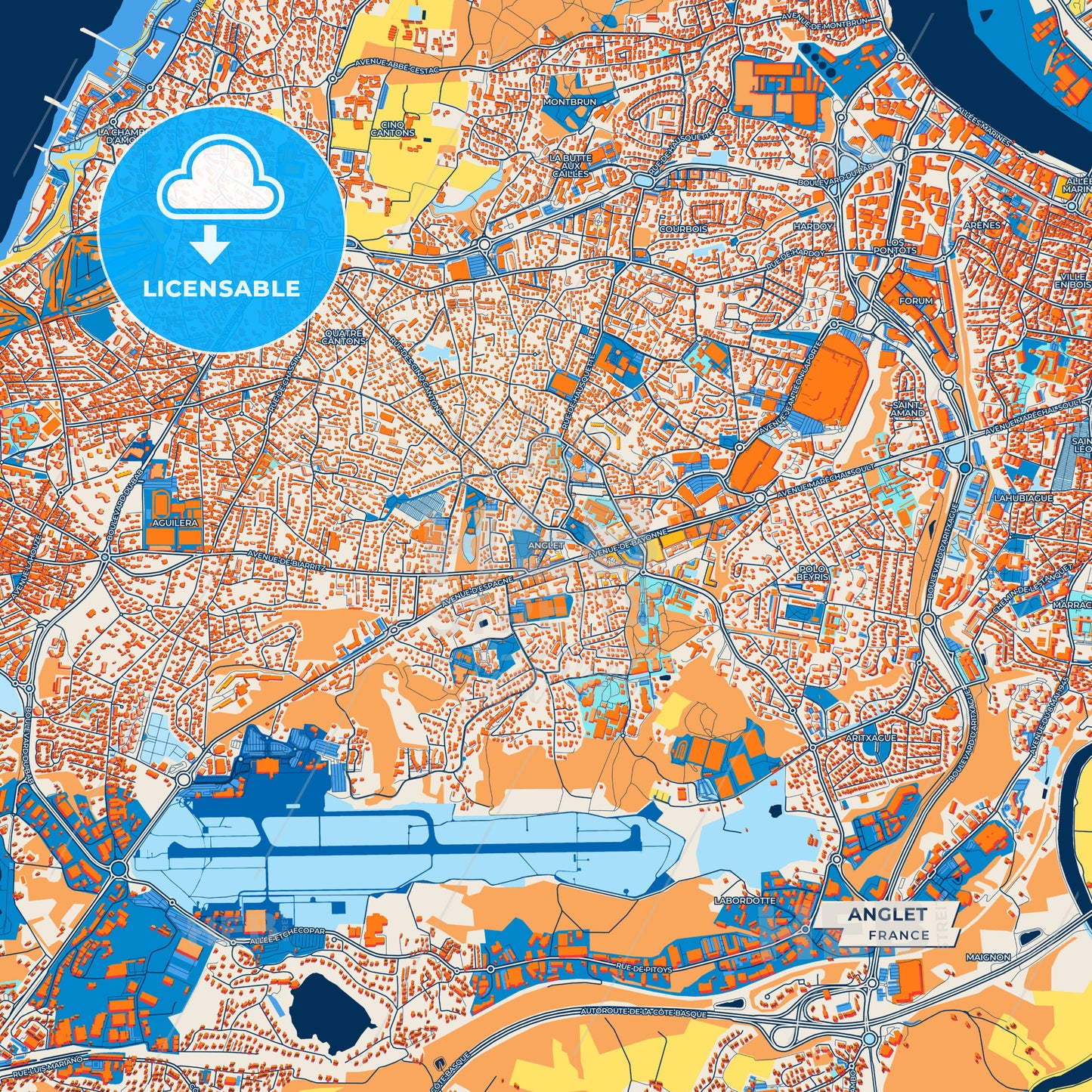 Canvas Print Template of Anglet Street Map