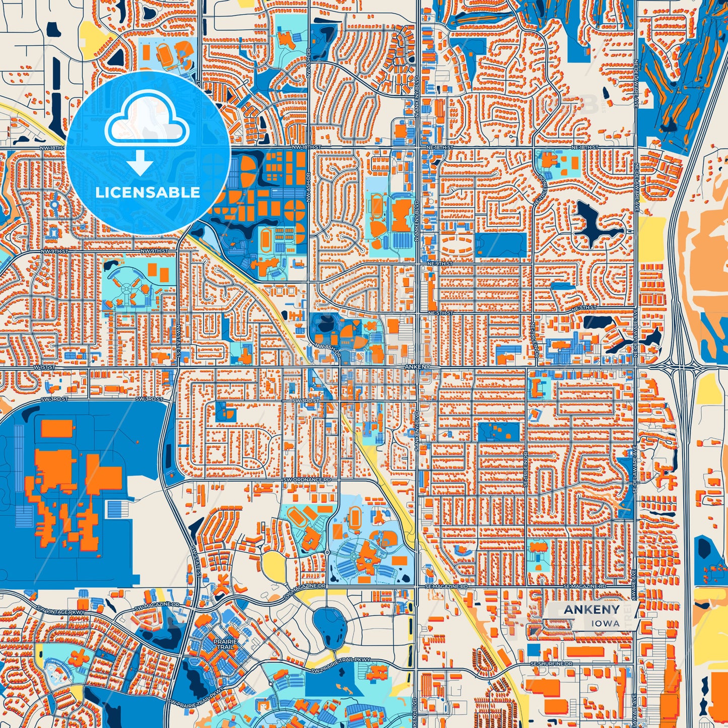 Canvas Print Template of Ankeny Street Map