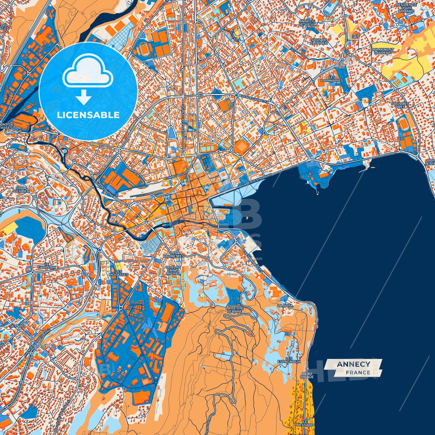 Canvas Print Template of Annecy Street Map