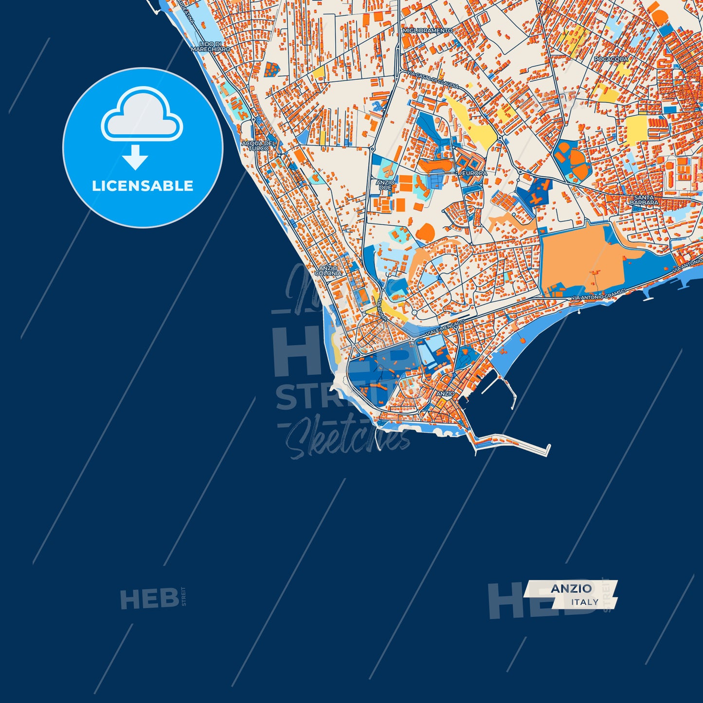 Canvas Print Template of Anzio Street Map