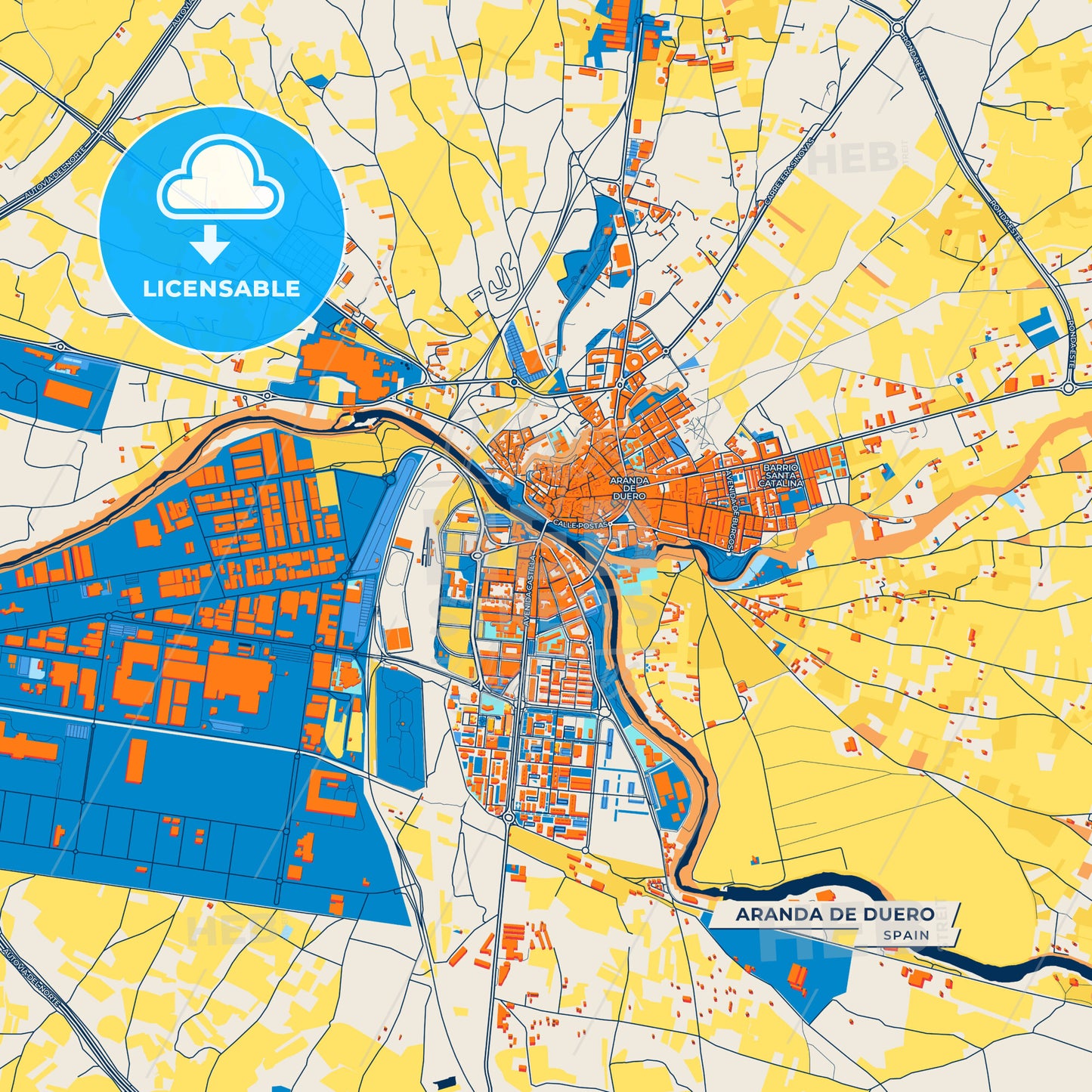 Canvas Print Template of Aranda de Duero Street Map