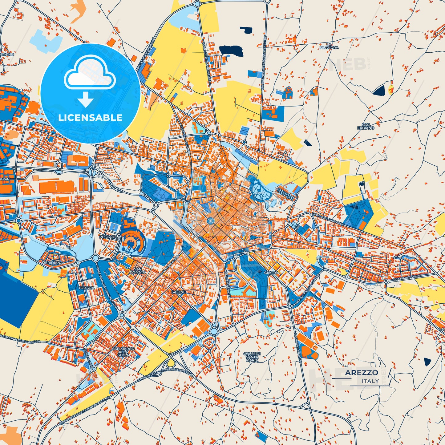 Canvas Print Template of Arezzo Street Map