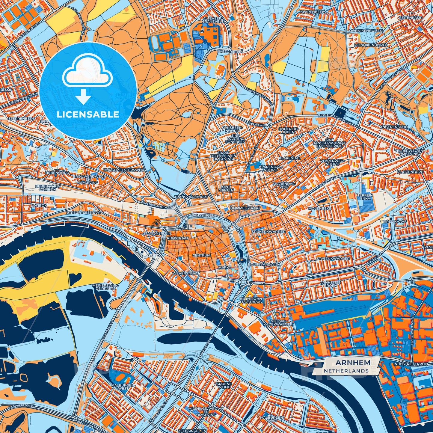 Canvas Print Template of Arnhem Street Map