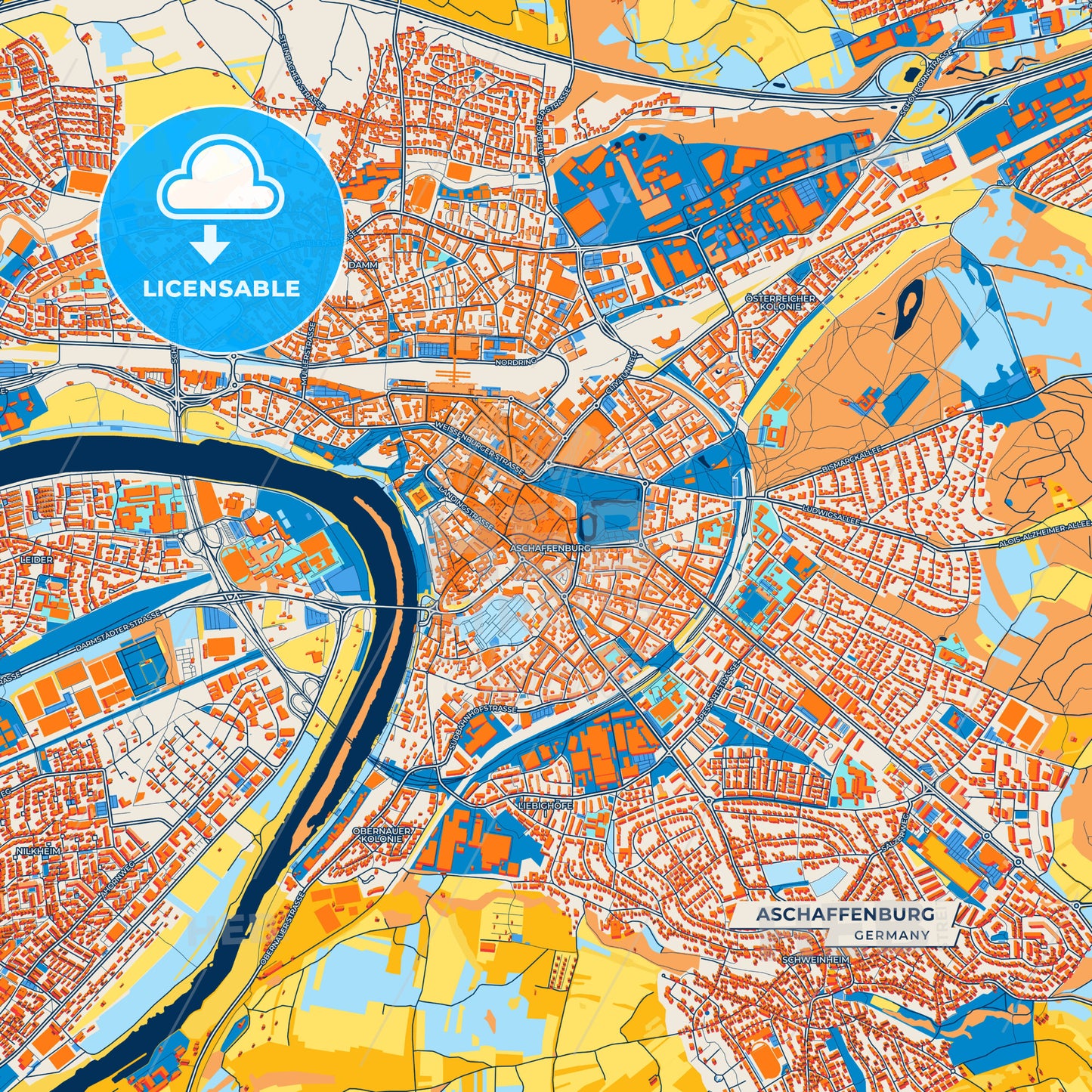 Canvas Print Template of Aschaffenburg Street Map