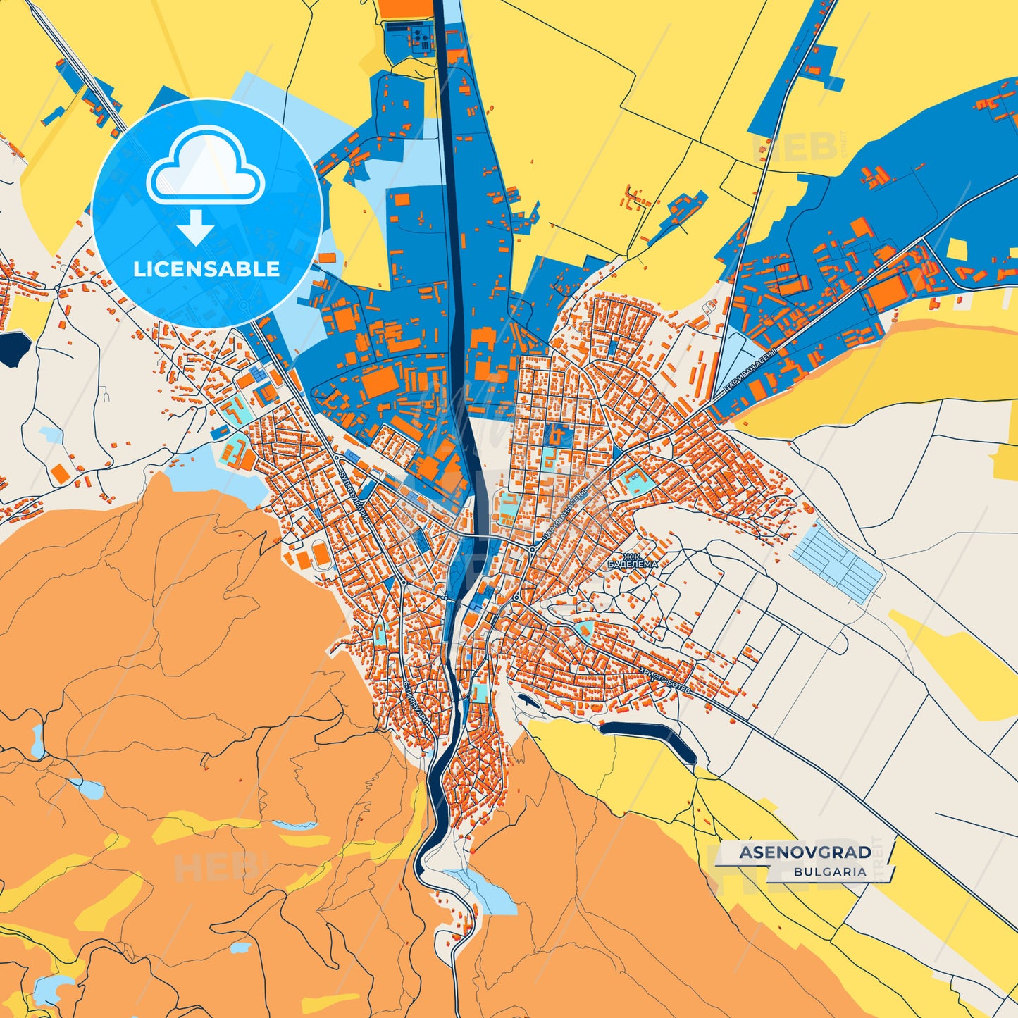 Canvas Print Template of Asenovgrad Street Map