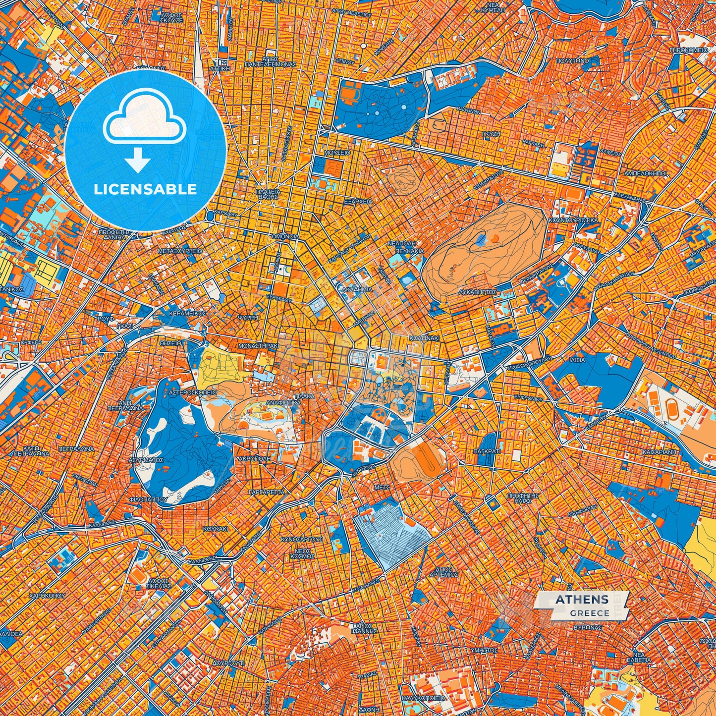 Canvas Print Template of Athens Street Map