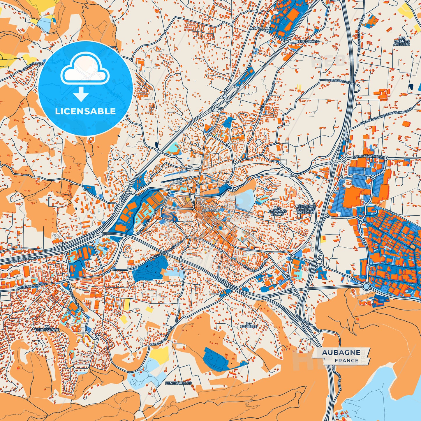 Canvas Print Template of Aubagne Street Map