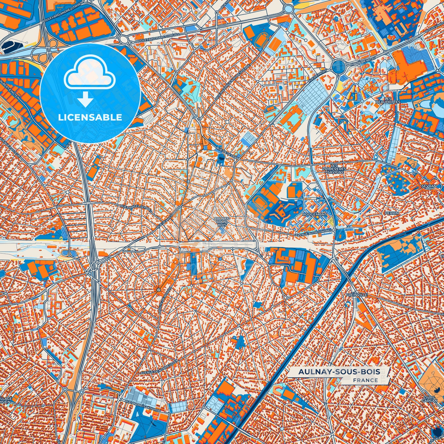 Canvas Print Template of Aulnay-sous-Bois Street Map