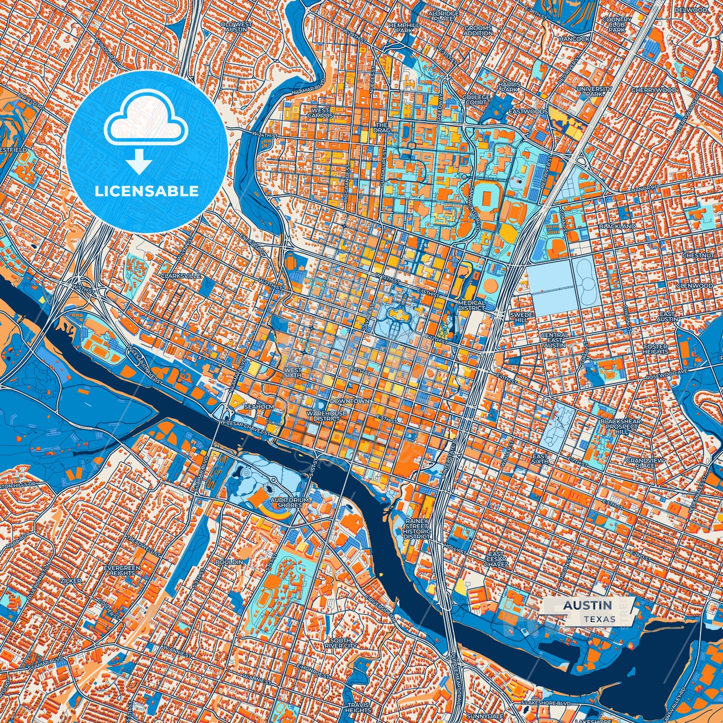 Canvas Print Template of Austin Street Map