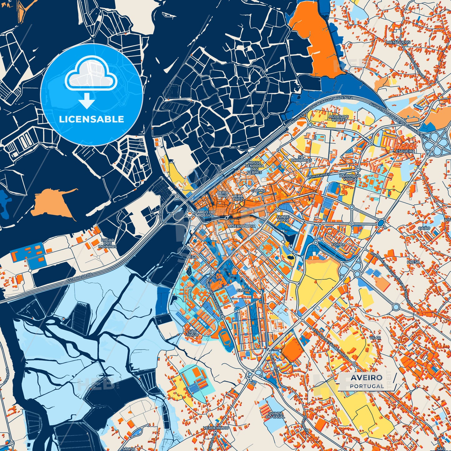 Canvas Print Template of Aveiro Street Map