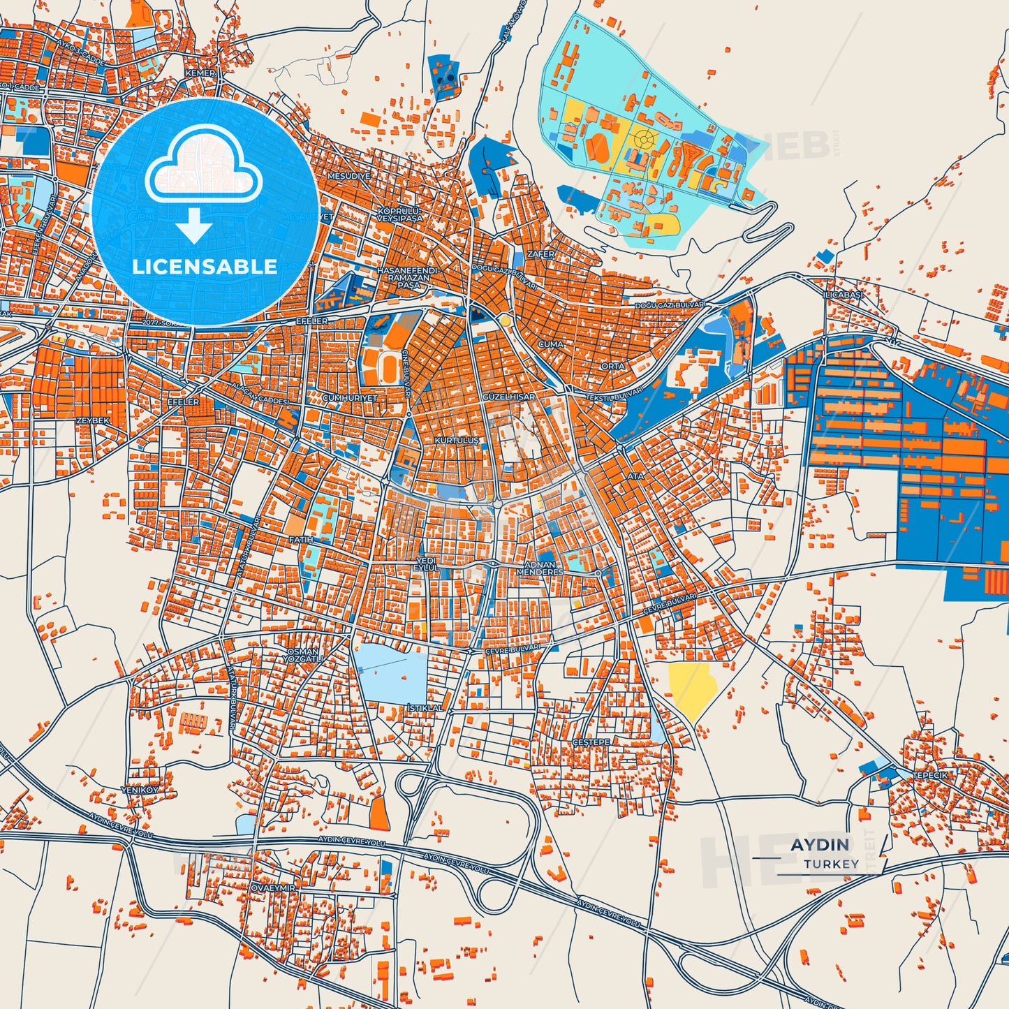 Canvas Print Template of Aydın Street Map