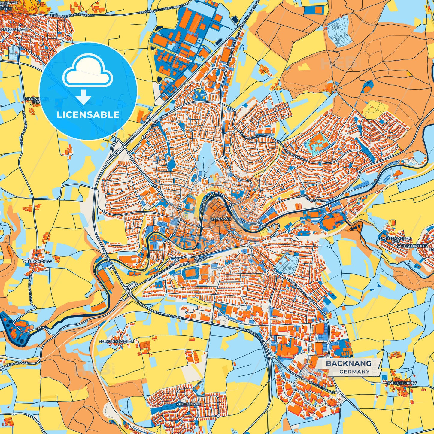 Canvas Print Template of Backnang Street Map