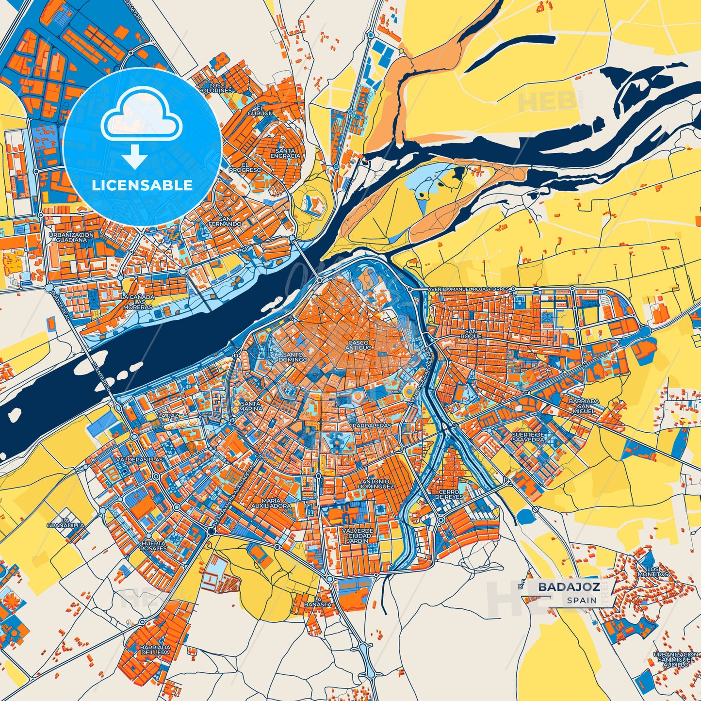 Canvas Print Template of Badajoz Street Map