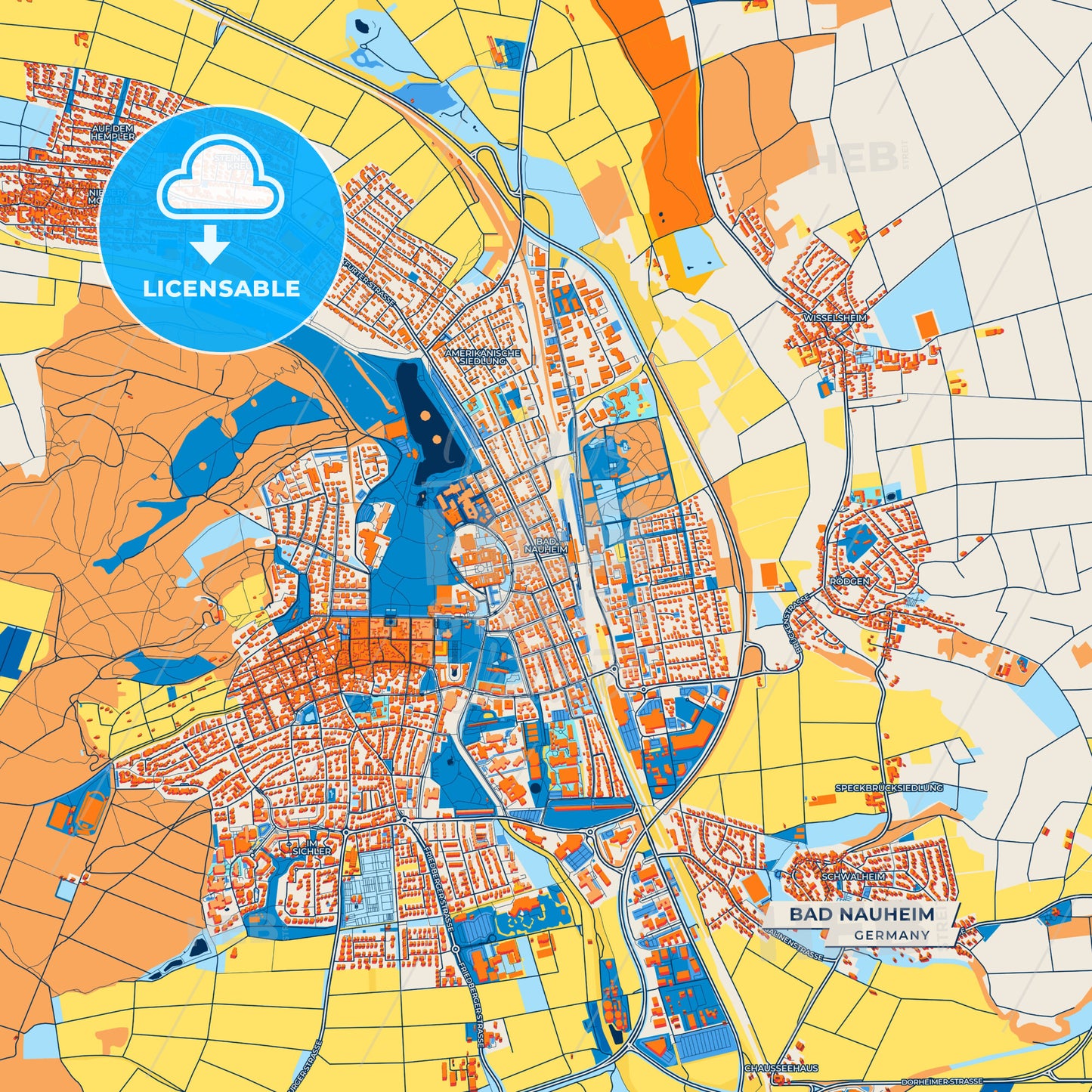 Canvas Print Template of Bad Nauheim Street Map