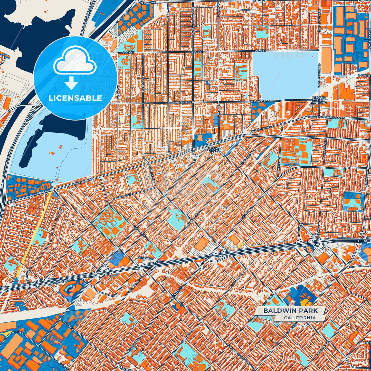 Canvas Print Template of Baldwin Park Street Map