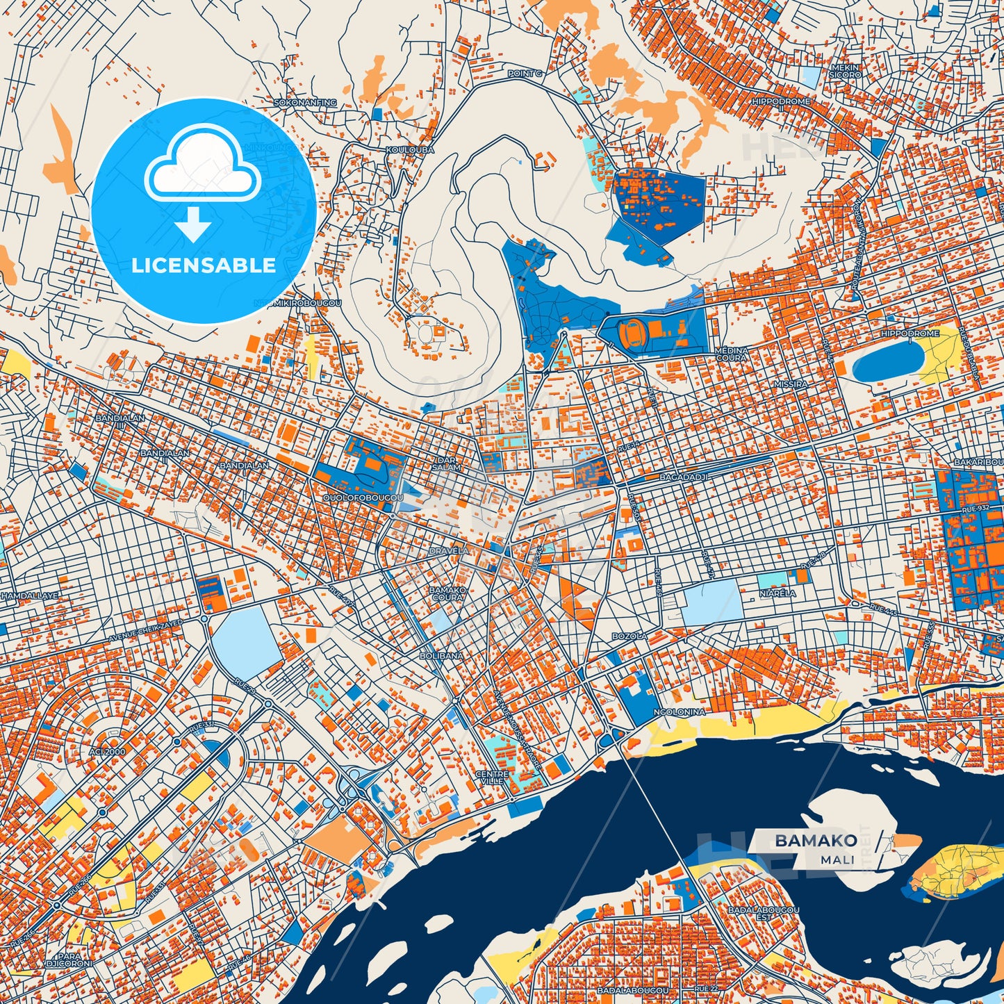 Canvas Print Template of Bamako Street Map