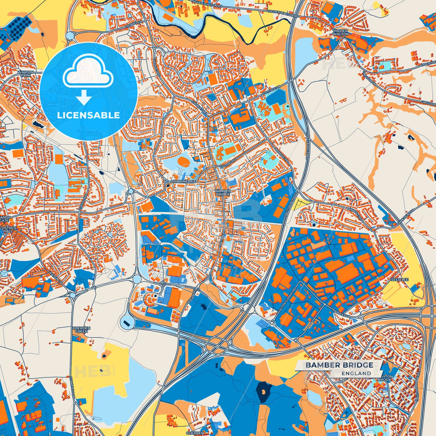 Canvas Print Template of Bamber Bridge Street Map