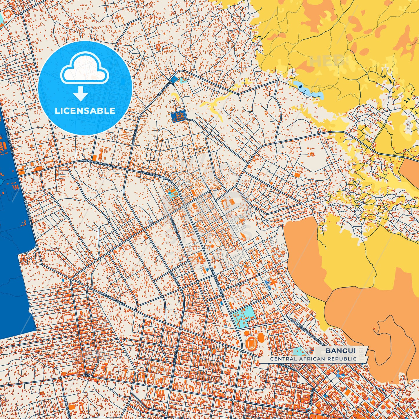 Canvas Print Template of Bangui Street Map