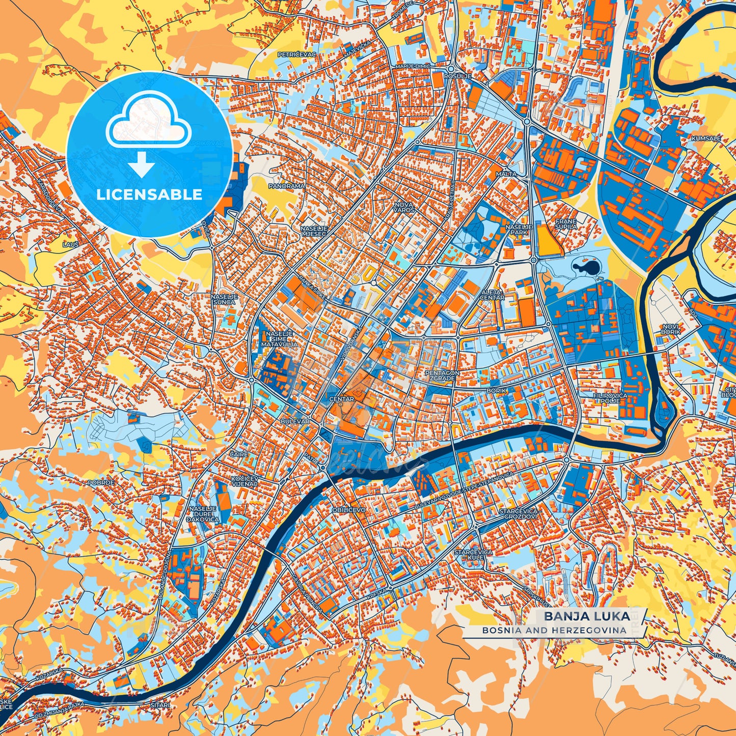 Canvas Print Template of Banja Luka Street Map
