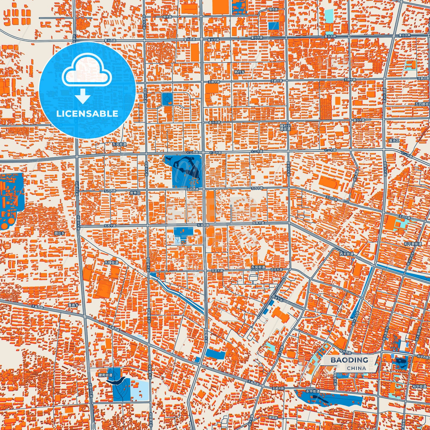 Canvas Print Template of Baoding Street Map