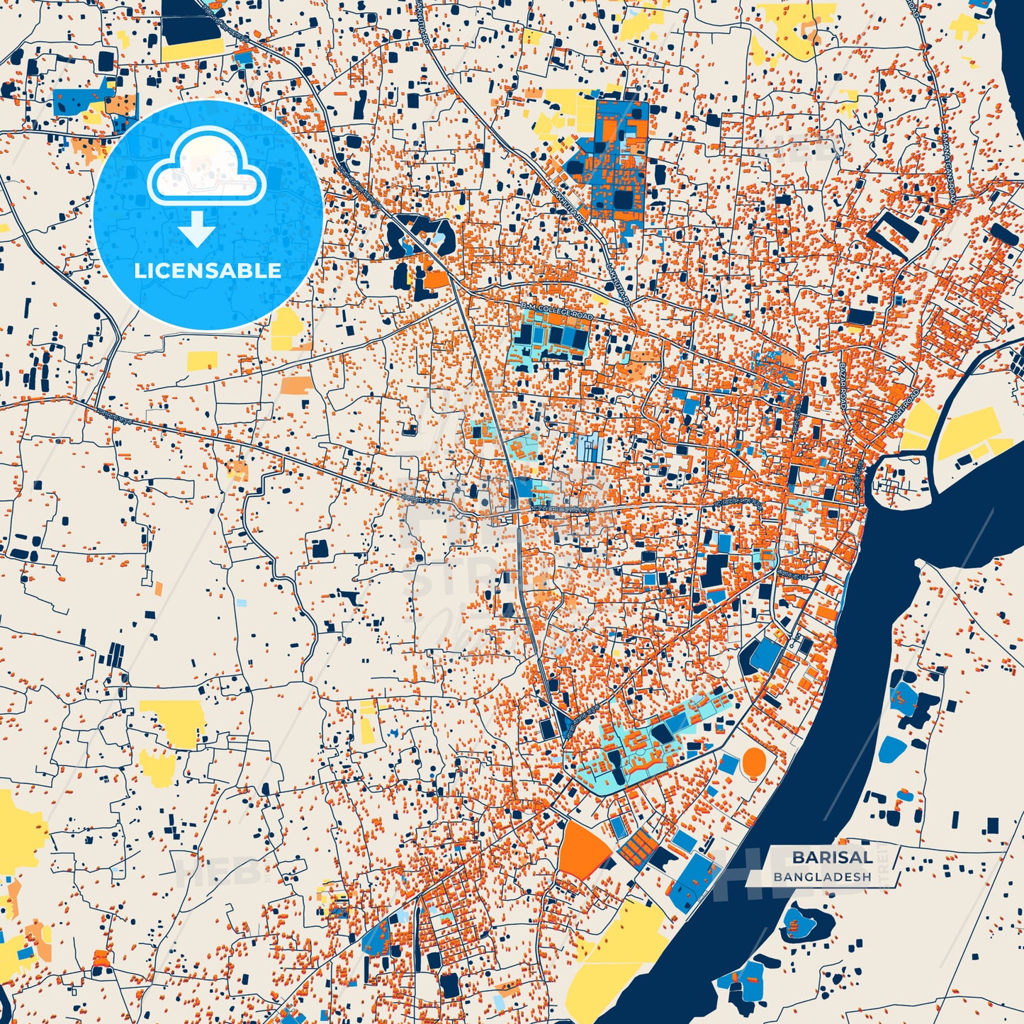 Canvas Print Template of Barisal Street Map