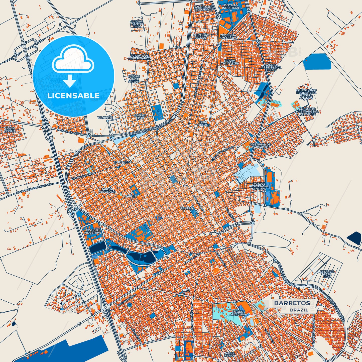 Canvas Print Template of Barretos Street Map