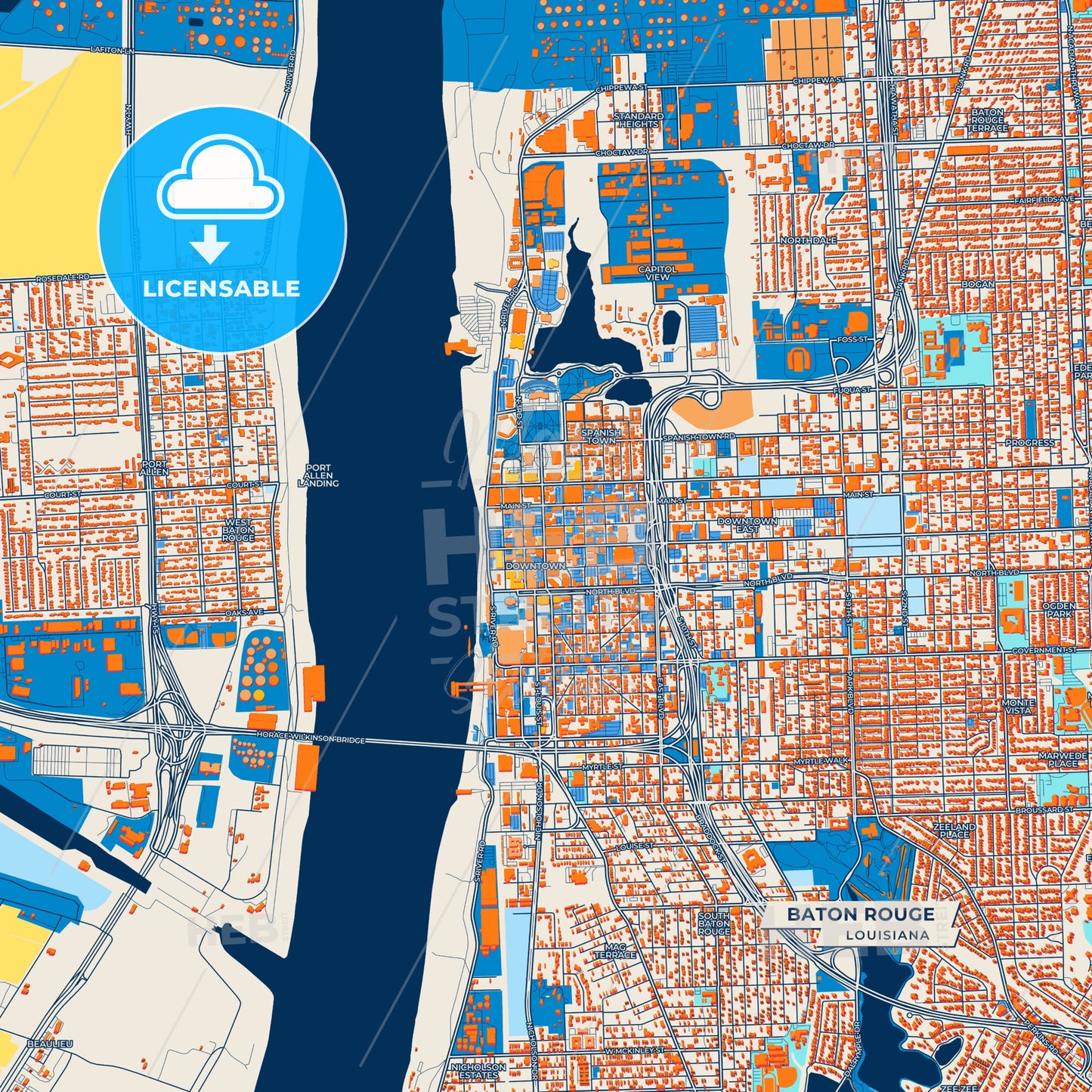 Canvas Print Template of Baton Rouge Street Map