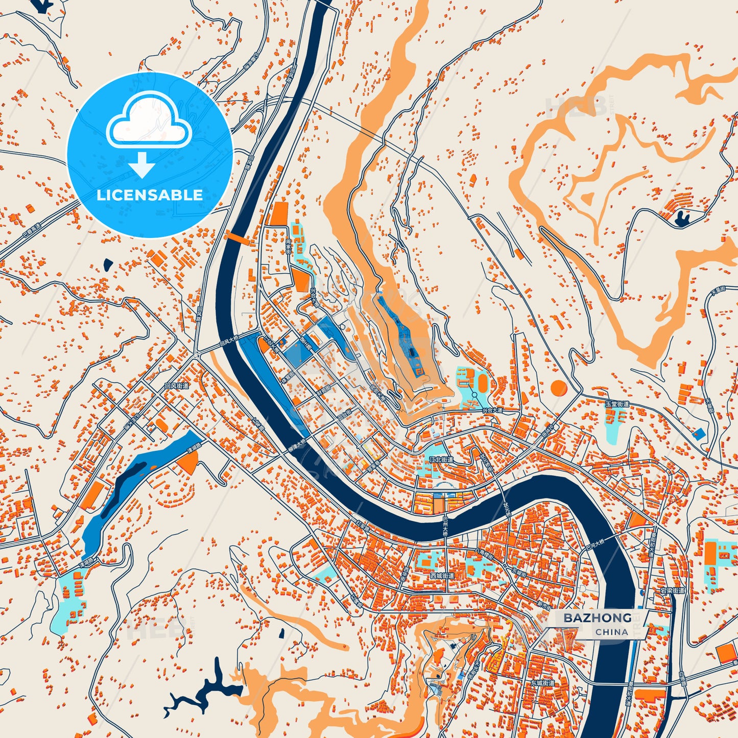 Canvas Print Template of Bazhong Street Map
