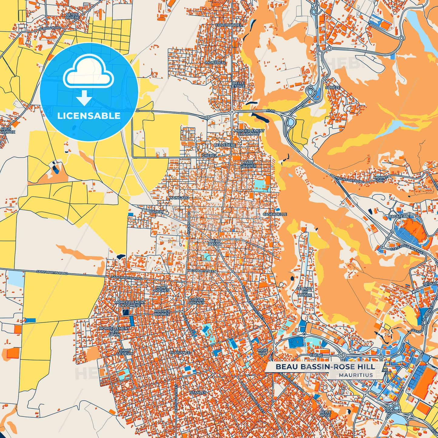 Canvas Print Template of Beau Bassin-Rose Hill Street Map