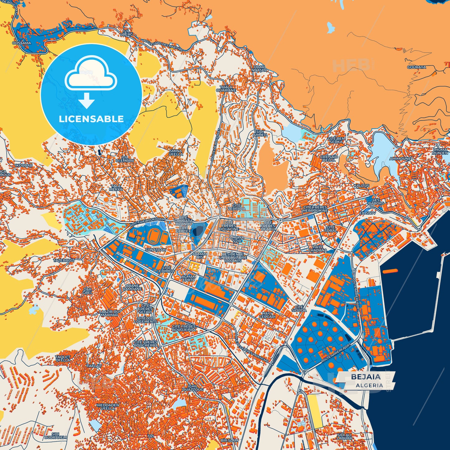 Canvas Print Template of Bejaia Street Map
