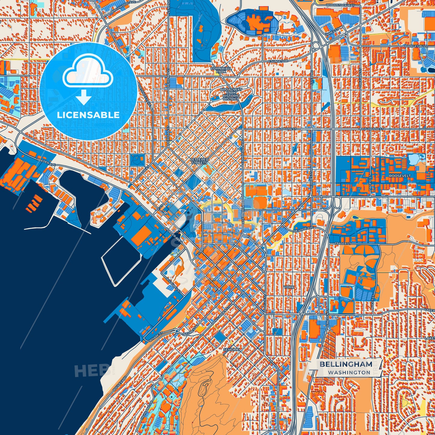 Canvas Print Template of Bellingham Street Map