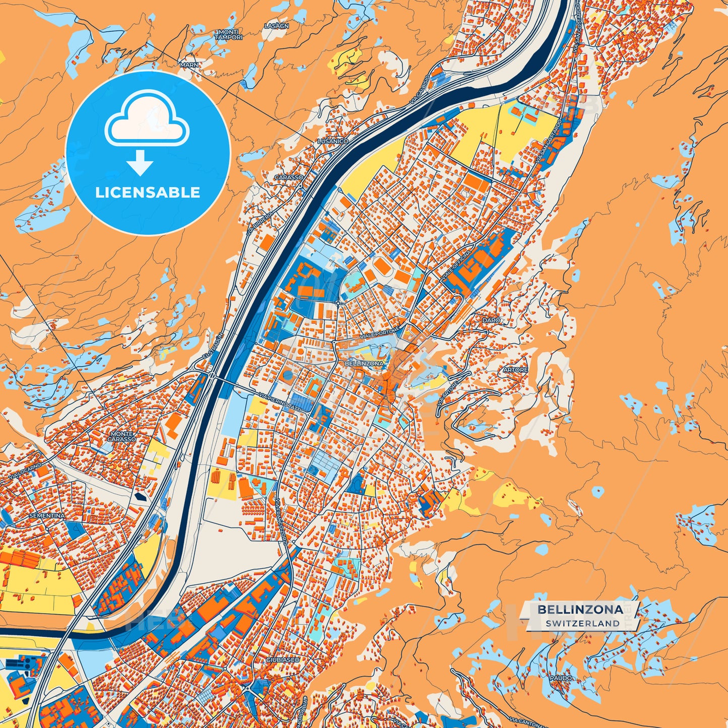 Canvas Print Template of Bellinzona Street Map