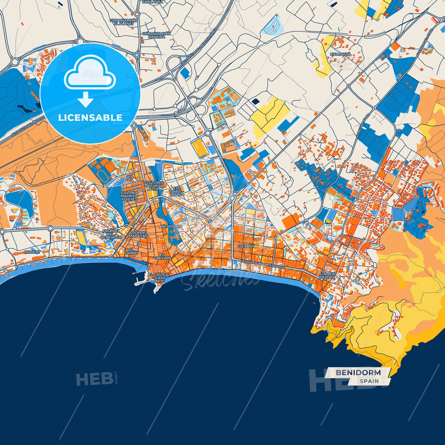 Canvas Print Template of Benidorm Street Map