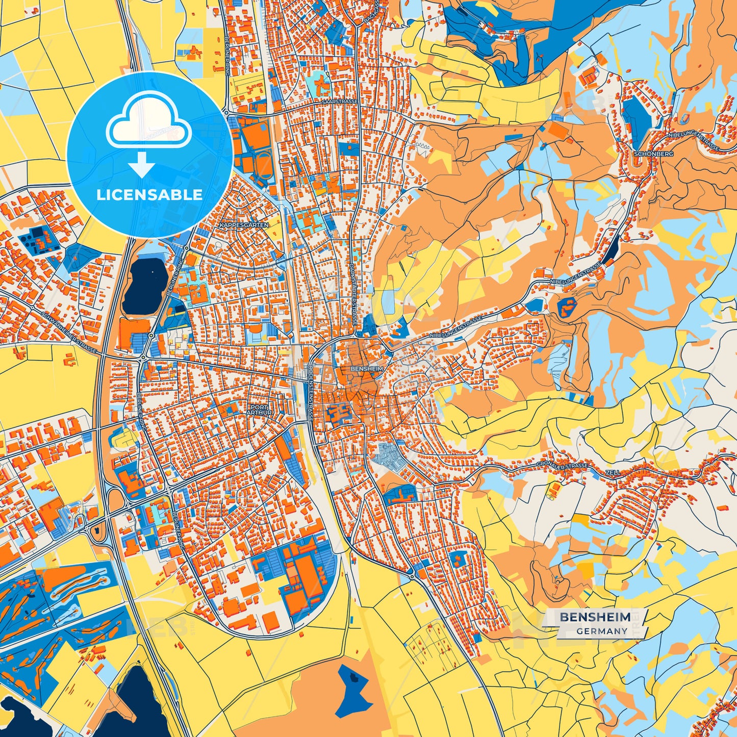 Canvas Print Template of Bensheim Street Map