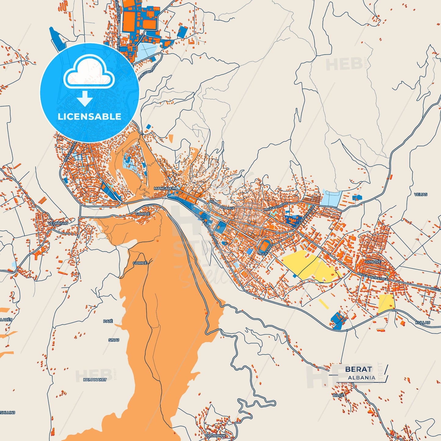 Canvas Print Template of Berat Street Map