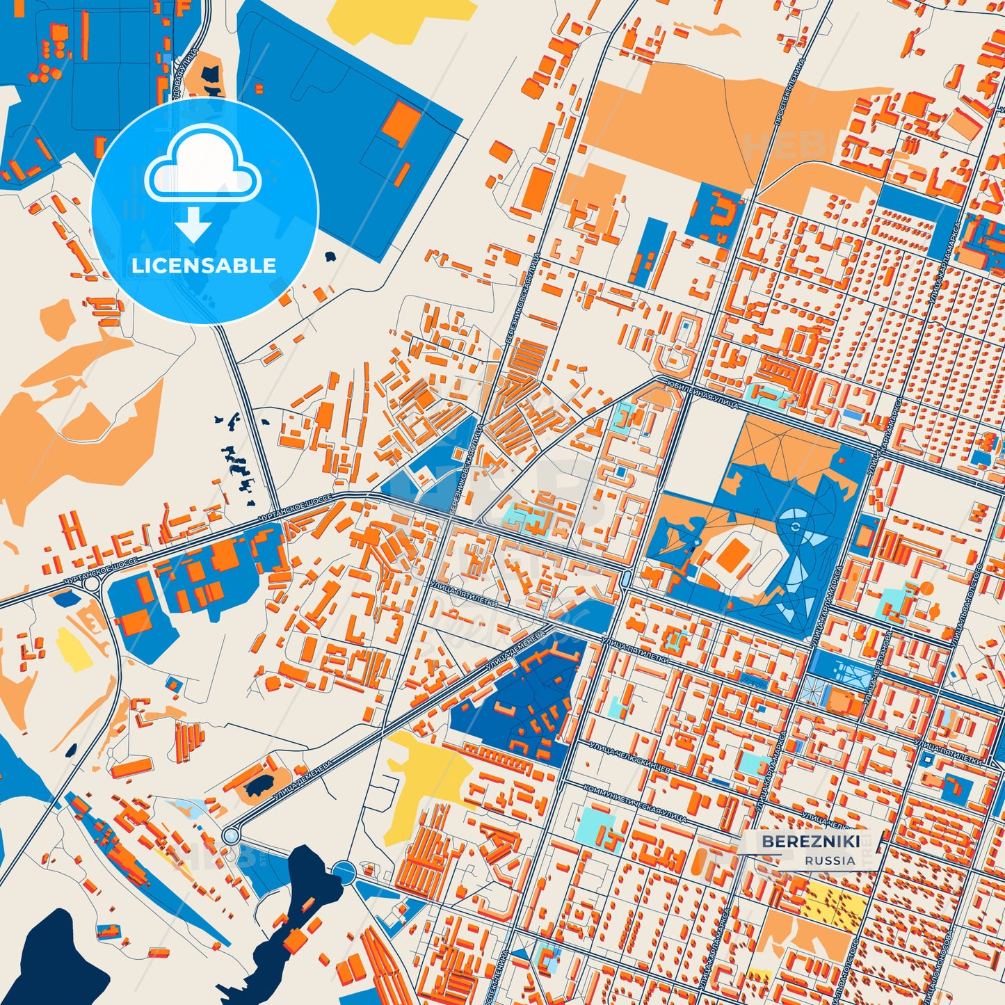 Canvas Print Template of Berezniki Street Map