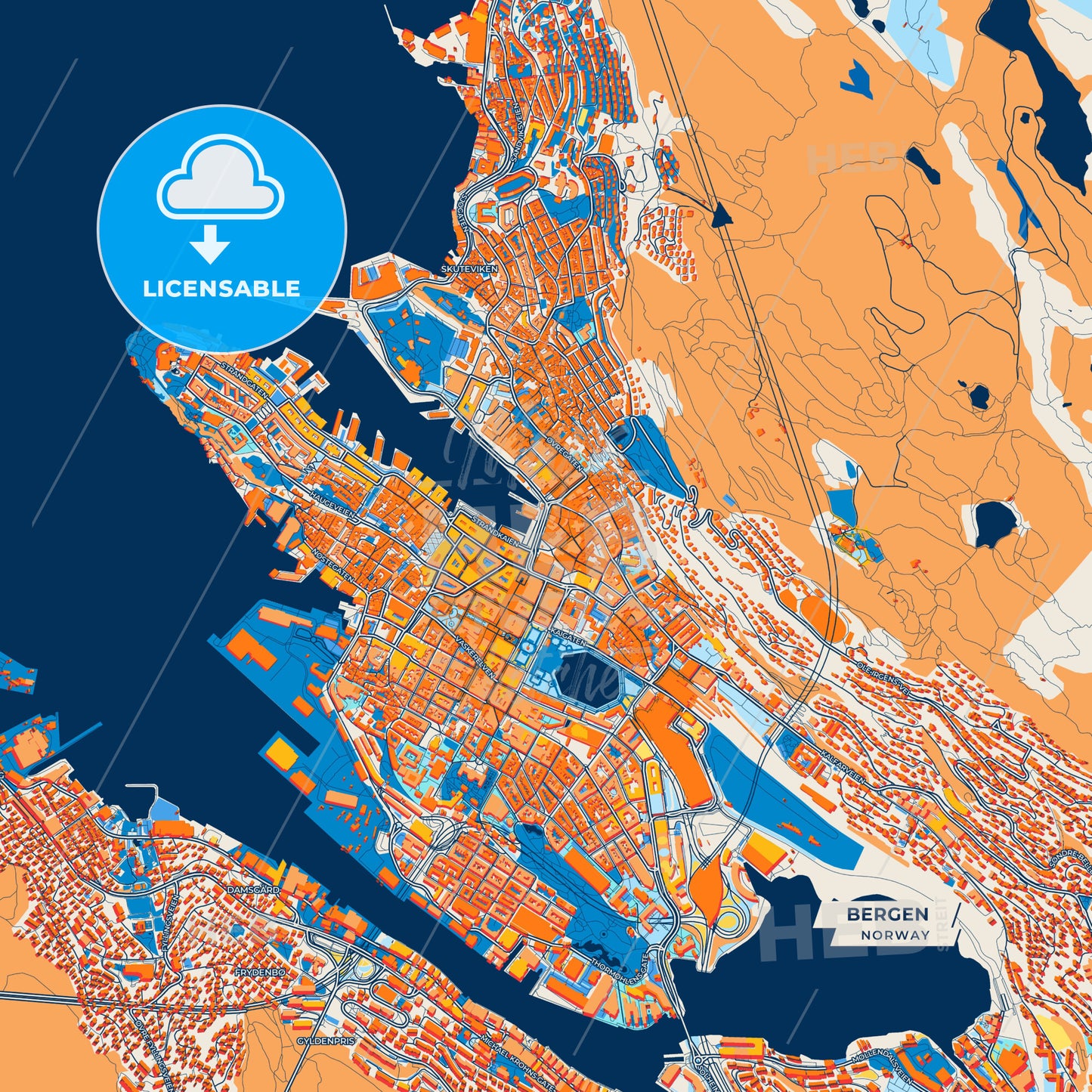 Canvas Print Template of Bergen Street Map
