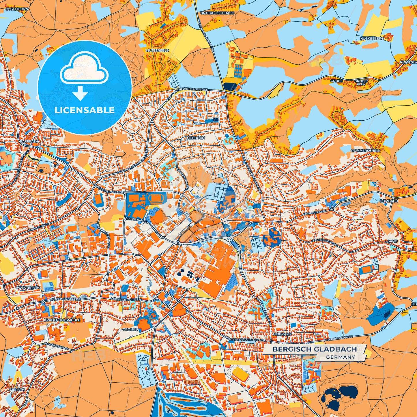 Canvas Print Template of Bergisch Gladbach Street Map