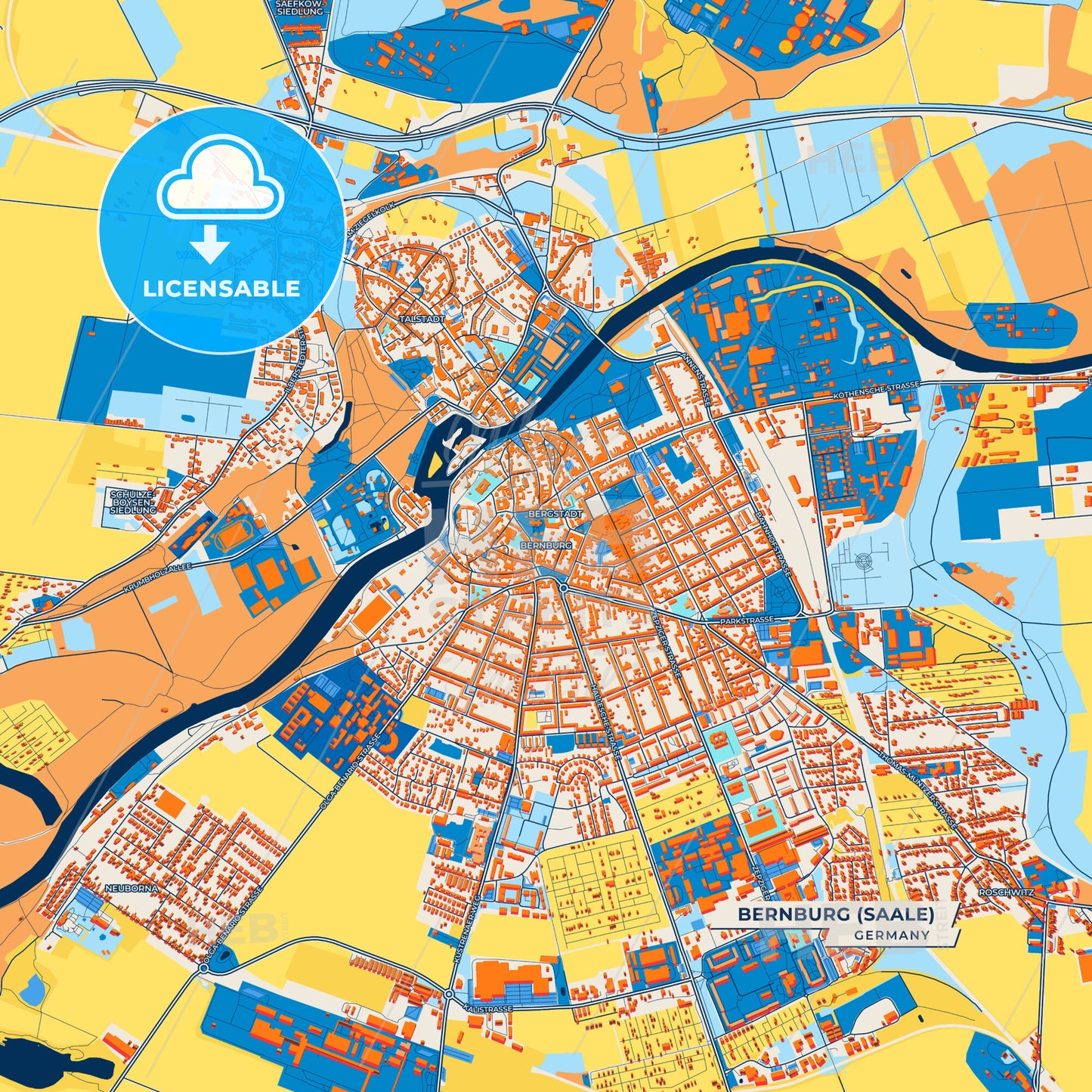 Canvas Print Template of Bernburg (Saale) Street Map