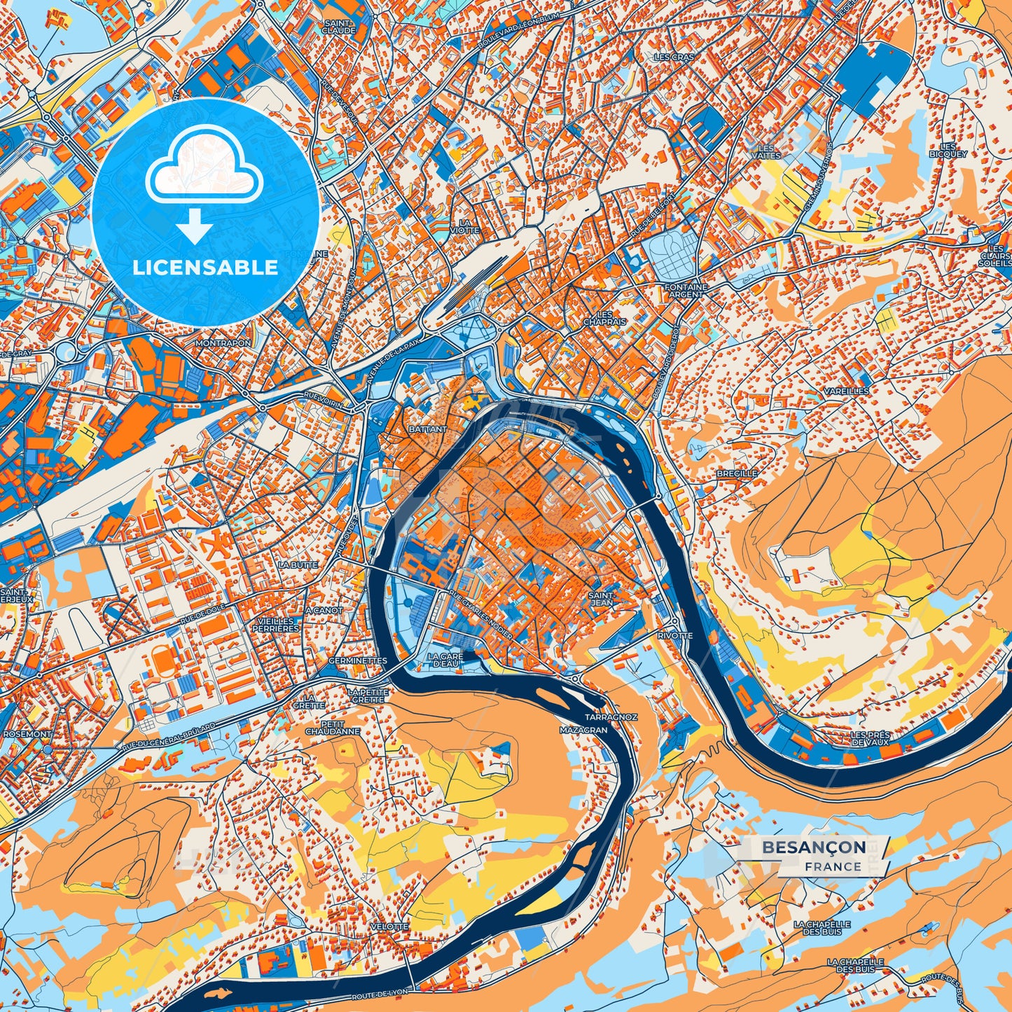 Canvas Print Template of Besançon Street Map