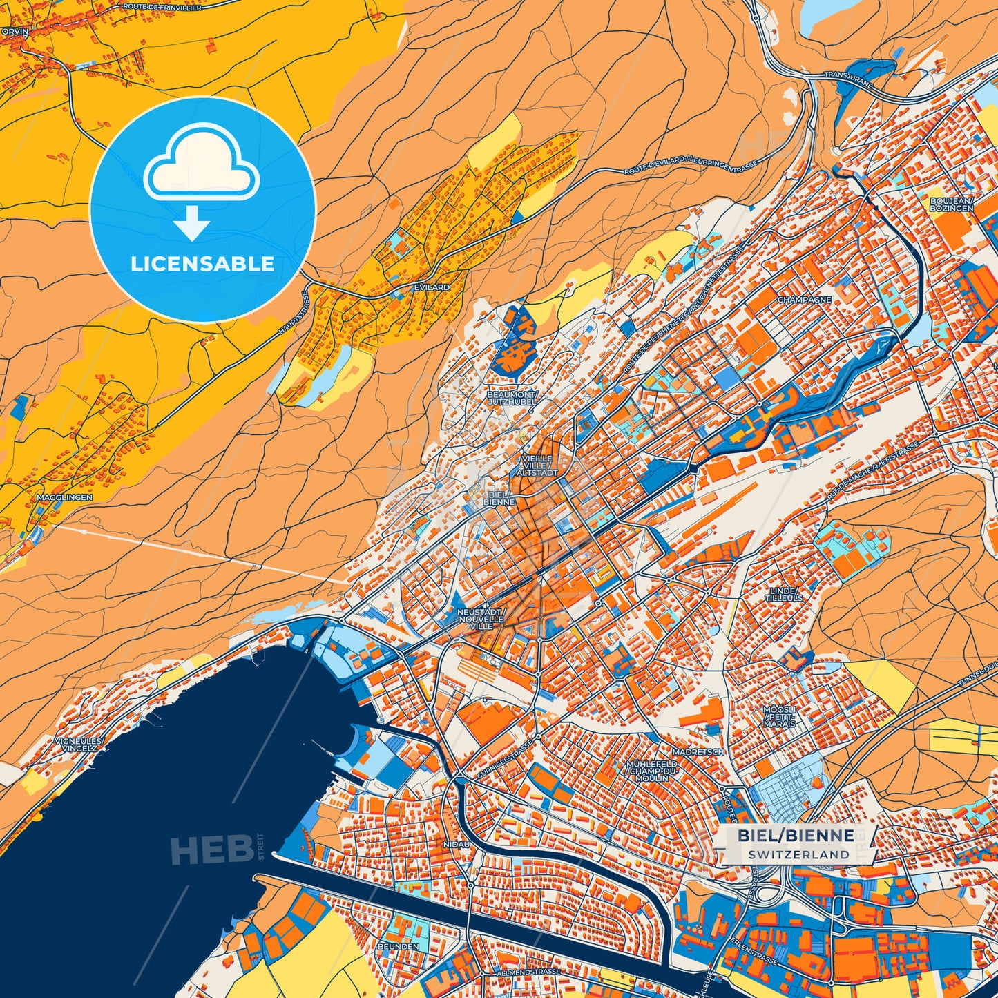 Canvas Print Template of Biel/Bienne Street Map