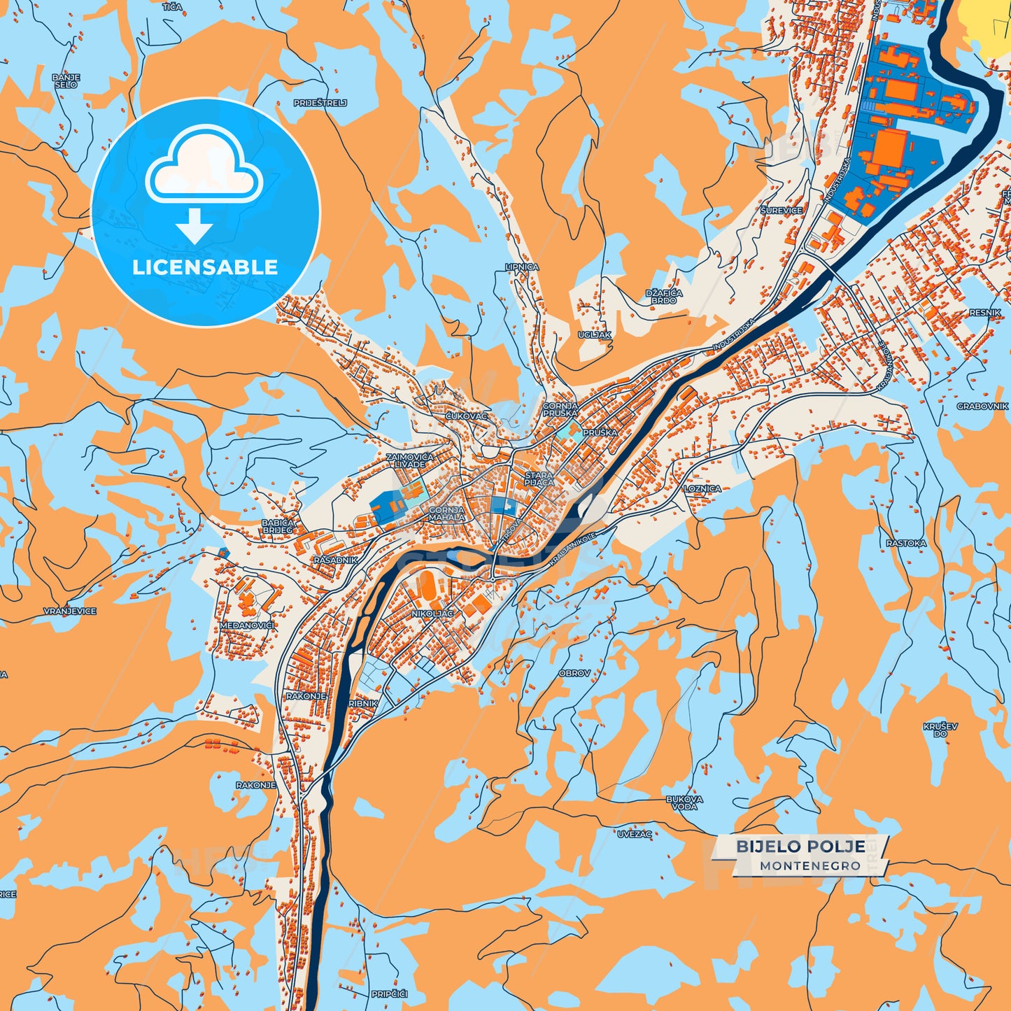 Canvas Print Template of Bijelo Polje Street Map