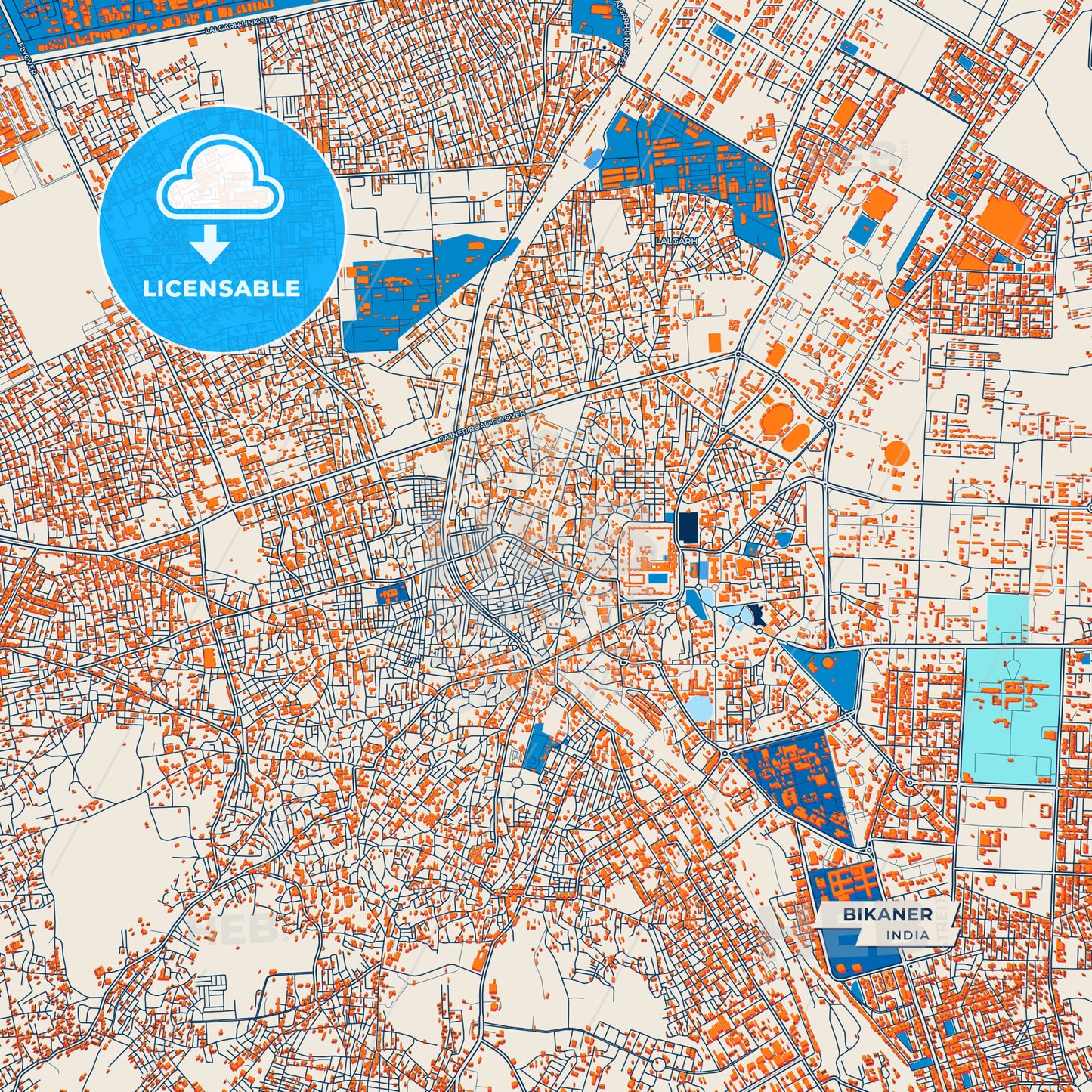 Canvas Print Template of Bikaner Street Map