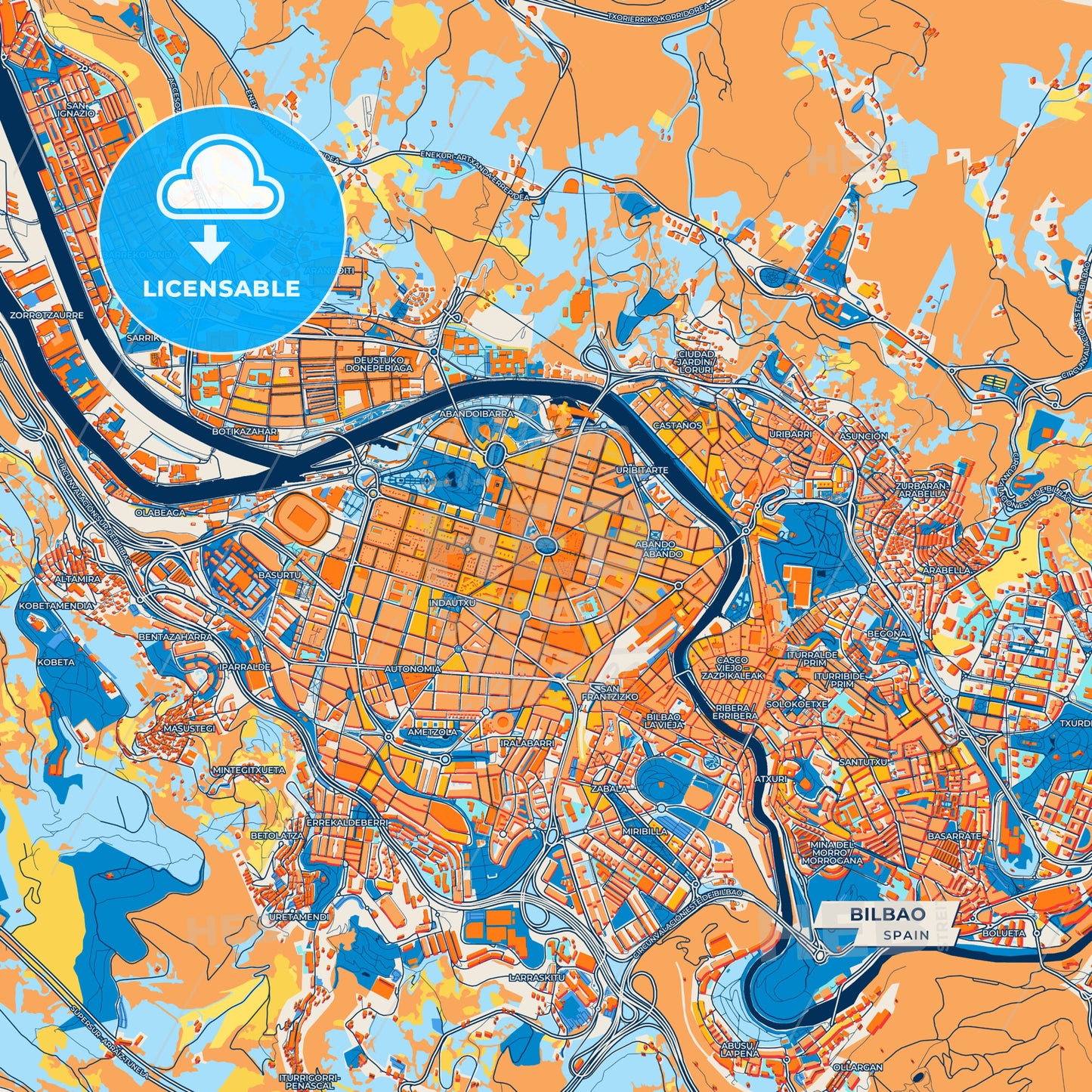 Canvas Print Template of Bilbao Street Map