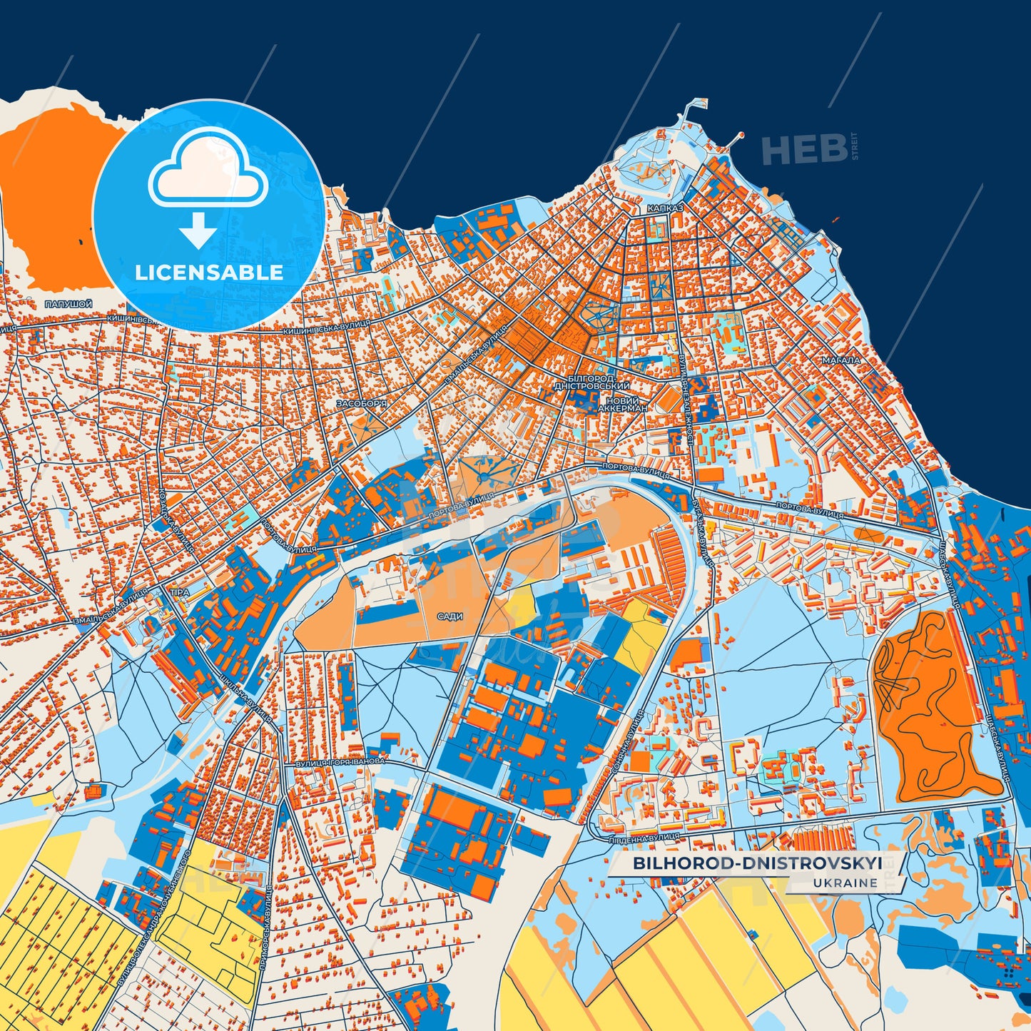 Canvas Print Template of Bilhorod-Dnistrovskyi Street Map