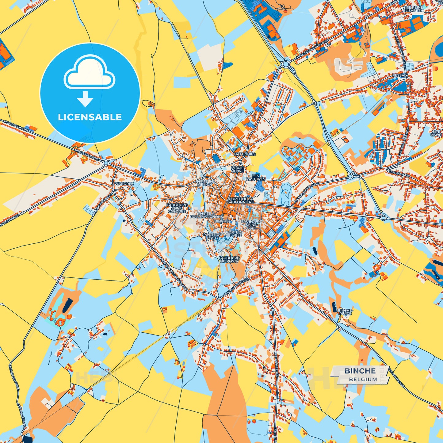 Canvas Print Template of Binche Street Map
