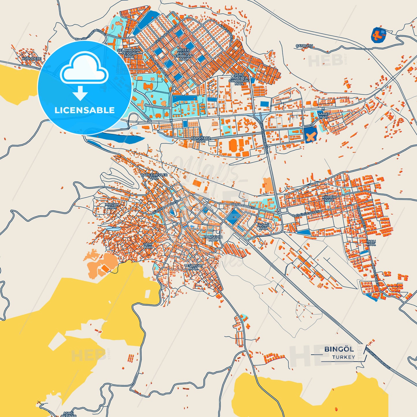 Canvas Print Template of Bingöl Street Map