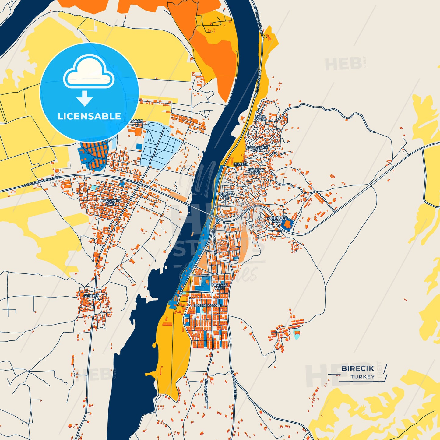 Canvas Print Template of Birecik Street Map